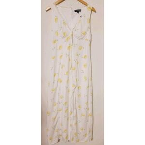 Women's‎ A Line Midi Dress in Limoncello Lemon Print Linen* Lace Size M Coquette
